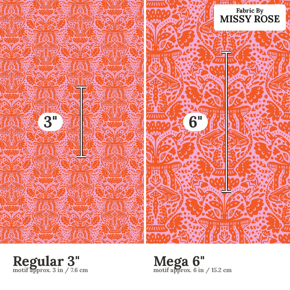 Kristina Forrest 83 Regular 3 inch vs Mega 6 inch print scale side by side | Fabric by Missy Rose