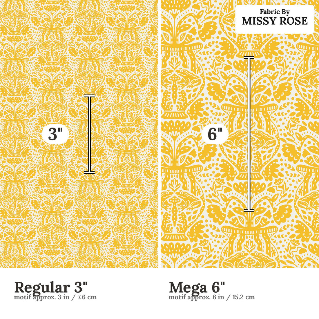 Kristina Forrest 85 Regular 3 inch vs Mega 6 inch print scale side by side | Fabric by Missy Rose