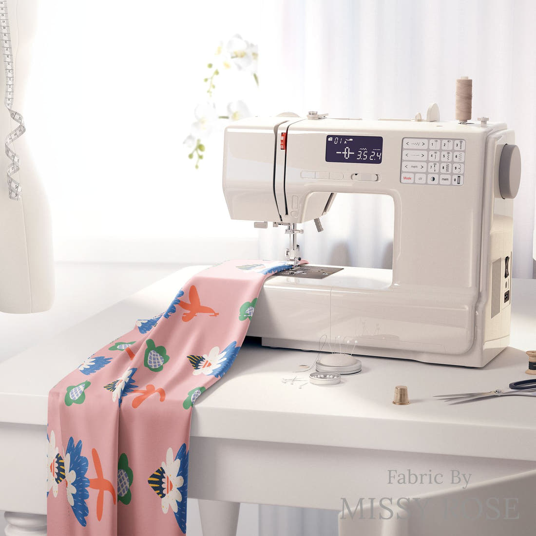 Kristina Forrest 86 on a sewing machine - premium fabric for sewing projects | Fabric by Missy Rose