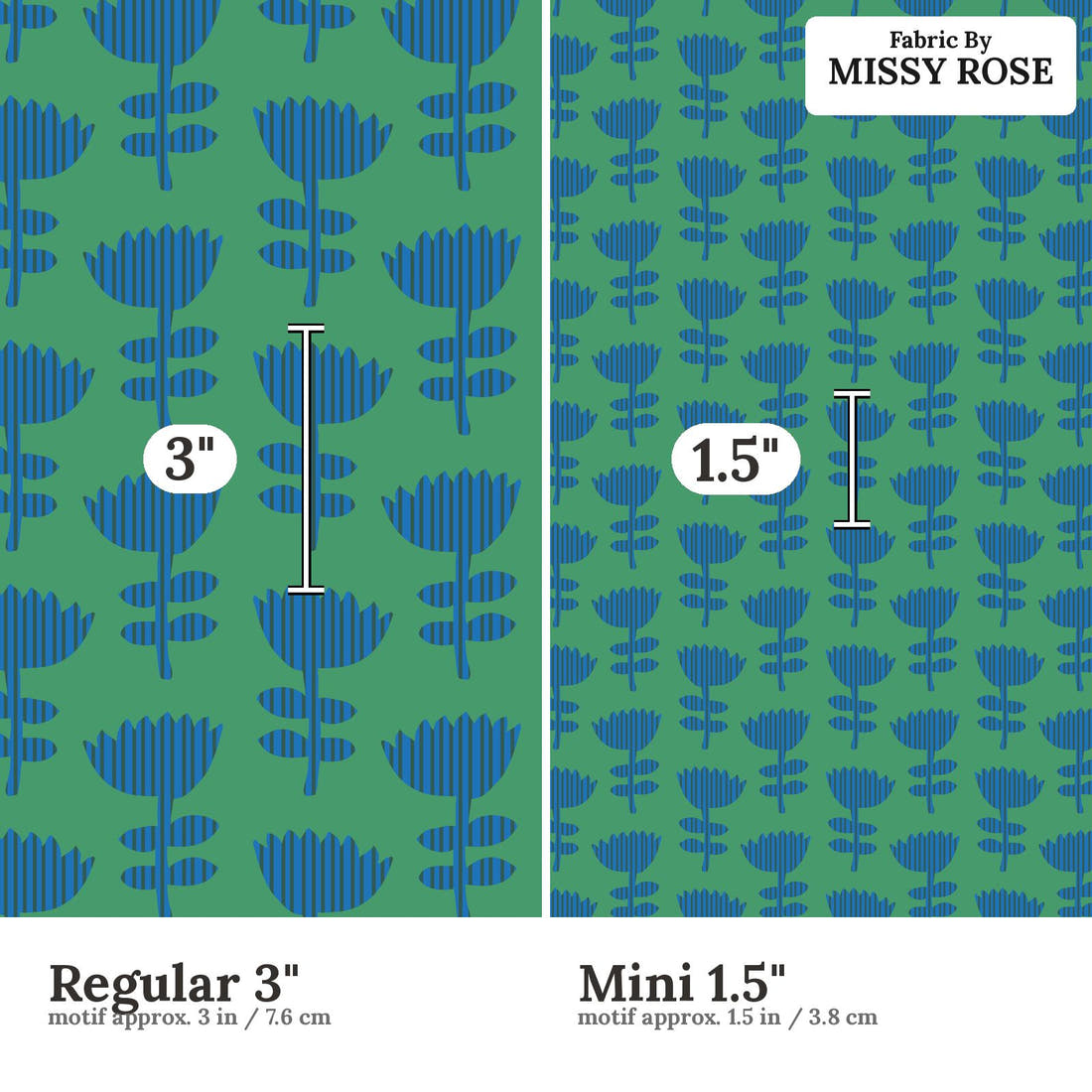 Kristina Forrest 87 Regular 3 inch vs Mini 1.5 inch print scale side by side | Fabric by Missy Rose