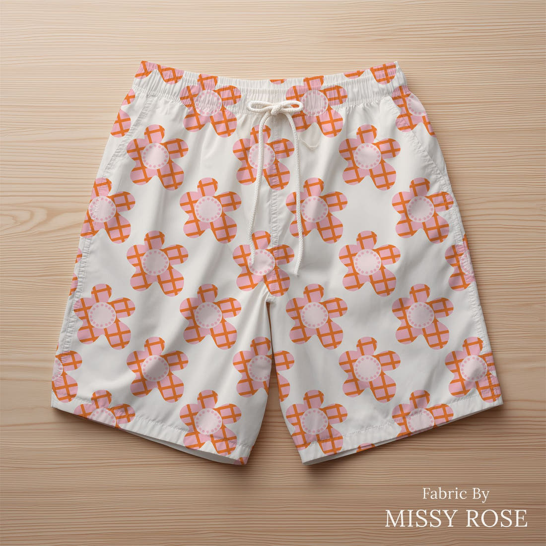 Kristina Forrest 88 sewn into swim shorts - see how the print looks made up | Fabric by Missy Rose