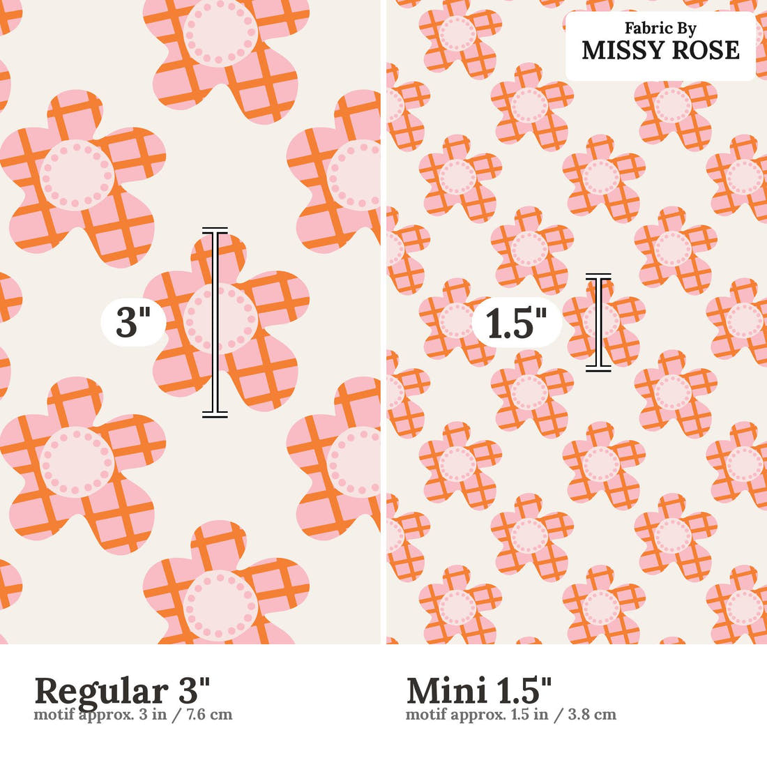 Kristina Forrest 88 Regular 3 inch vs Mini 1.5 inch print scale side by side | Fabric by Missy Rose