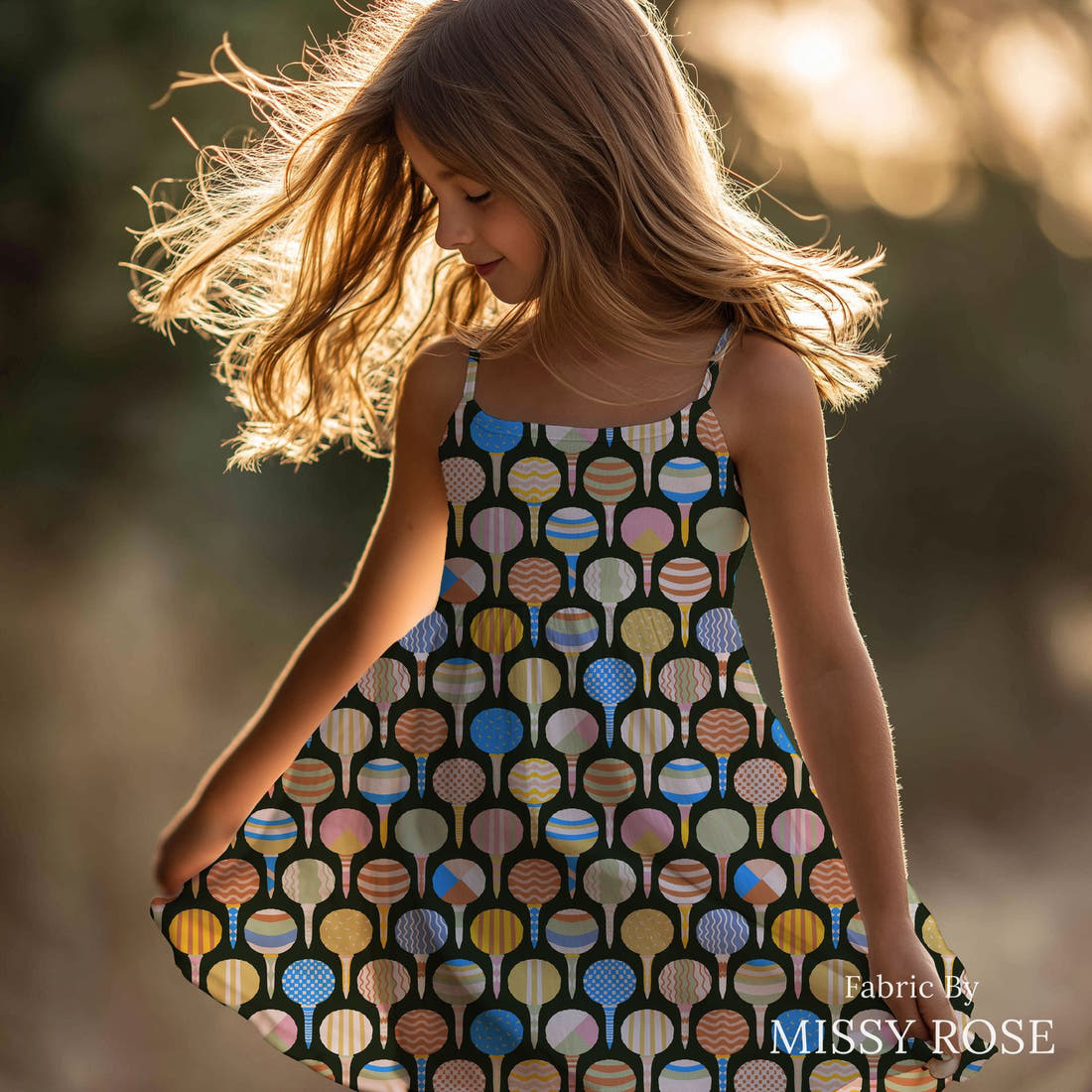 Kristina Forrest 89 sewn into a girls' dress - see how the print looks made up | Fabric by Missy Rose