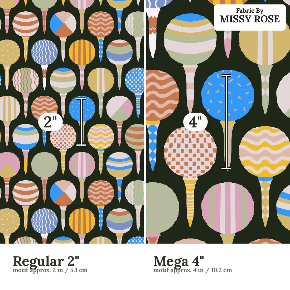 Kristina Forrest 89 Regular 2 inch vs Mega 4 inch print scale side by side | Fabric by Missy Rose