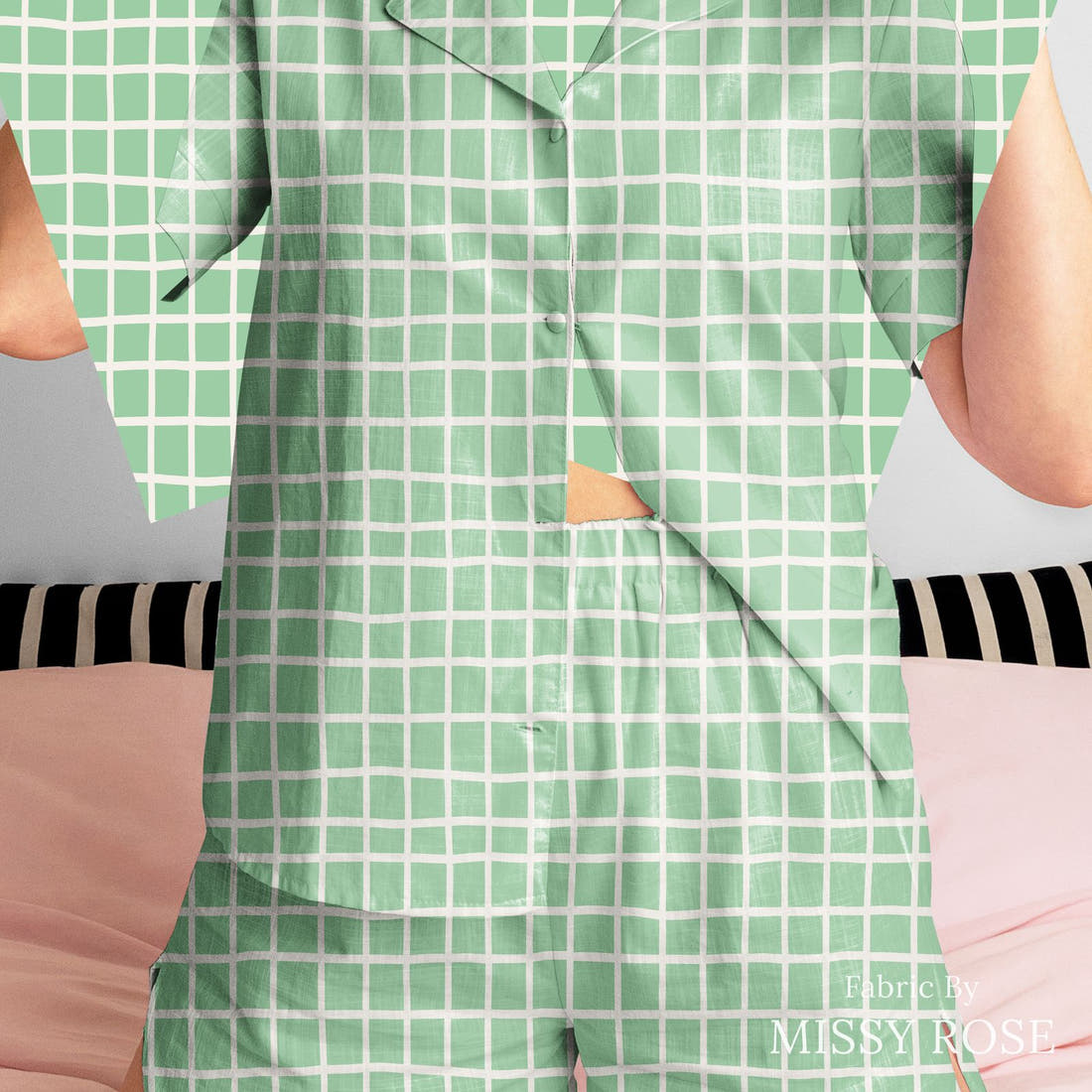 Kristina Forrest 90 sewn into a women's pyjama set - see how the print looks made up | Fabric by Missy Rose