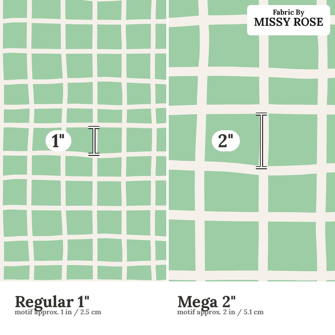 Kristina Forrest 90 Regular 1 inch vs Mega 2 inch print scale side by side | Fabric by Missy Rose
