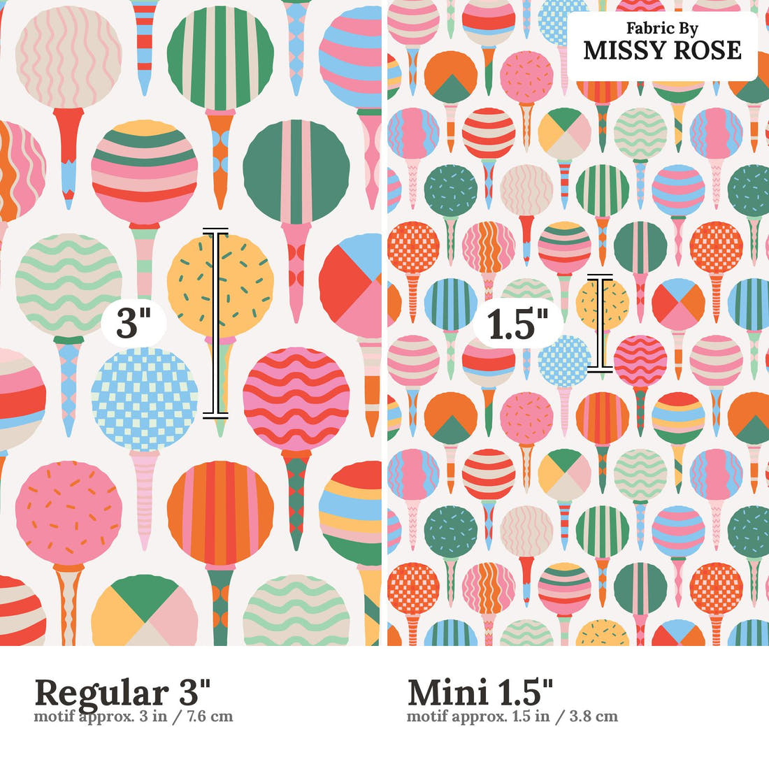 Kristina Forrest 91 Regular 3 inch vs Mini 1.5 inch print scale side by side | Fabric by Missy Rose