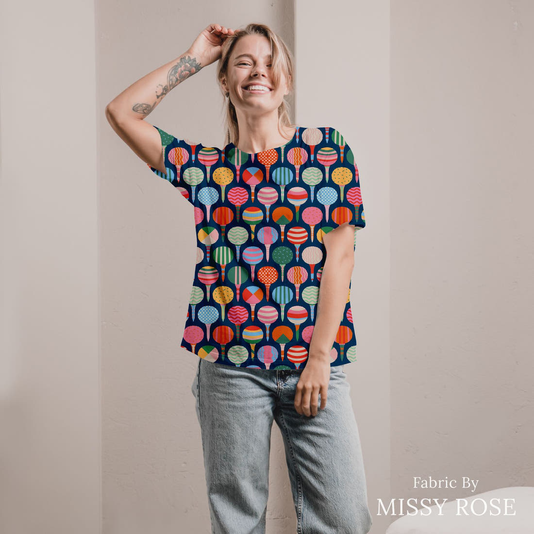 Kristina Forrest 92 sewn into an all-over print shirt - see how the print looks made up | Fabric by Missy Rose