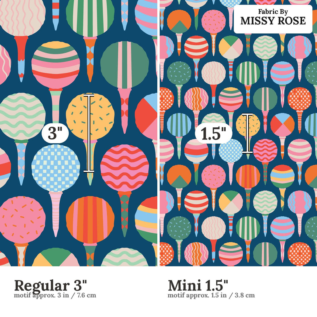 Kristina Forrest 92 Regular 3 inch vs Mini 1.5 inch print scale side by side | Fabric by Missy Rose