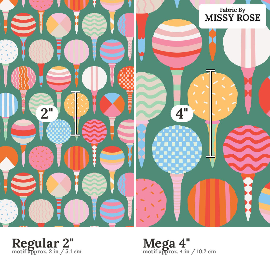 Kristina Forrest 93 Regular 2 inch vs Mega 4 inch print scale side by side | Fabric by Missy Rose