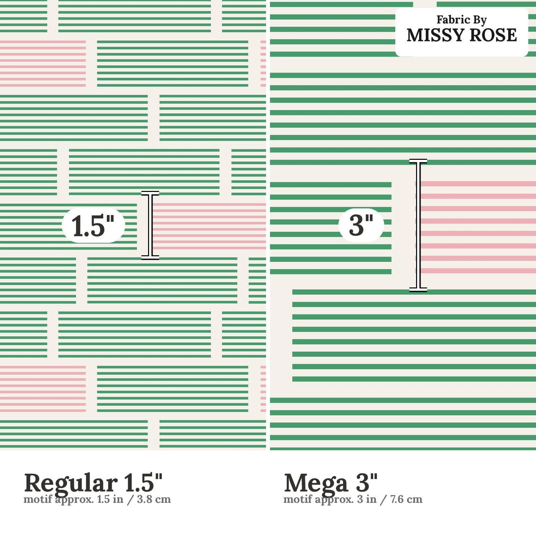 Kristina Forrest 94 Regular 1.5 inch vs Mega 3 inch print scale side by side | Fabric by Missy Rose