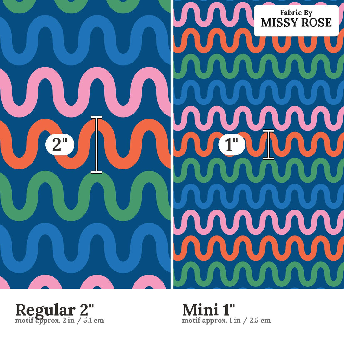 Kristina Forrest 95 Regular 2 inch vs Mini 1 inch print scale side by side | Fabric by Missy Rose