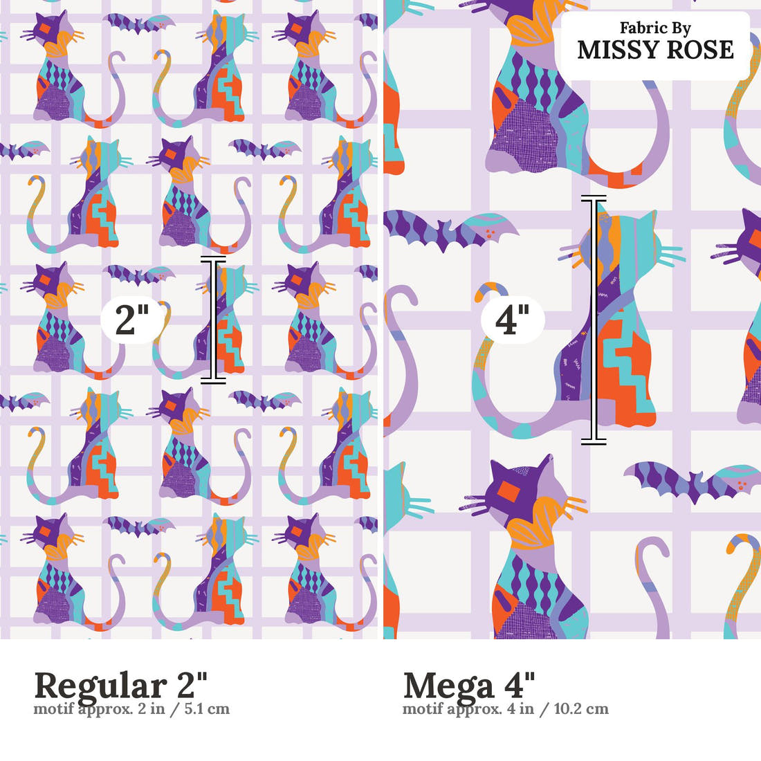 Kristina Forrest 96 Regular 2 inch vs Mega 4 inch print scale side by side | Fabric by Missy Rose