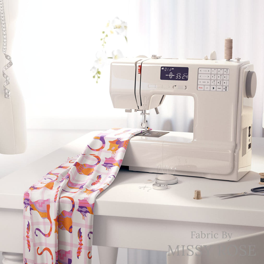 Kristina Forrest 97 on a sewing machine - premium fabric for sewing projects | Fabric by Missy Rose