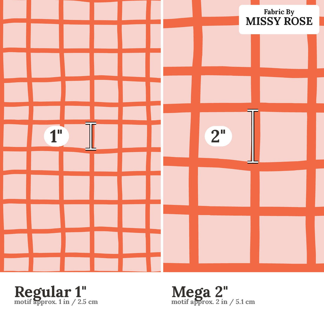 Kristina Forrest 98 Regular 1 inch vs Mega 2 inch print scale side by side | Fabric by Missy Rose