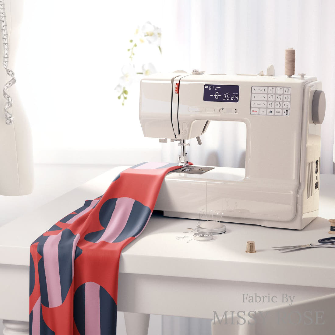 Kristina Forrest 99 on a sewing machine - premium fabric for sewing projects | Fabric by Missy Rose