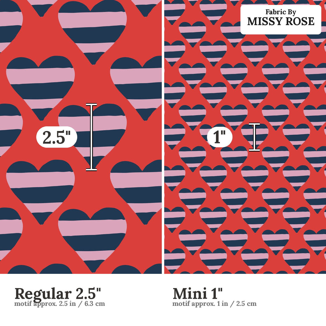 Kristina Forrest 99 Regular 2.5 inch vs Mini 1 inch print scale side by side | Fabric by Missy Rose