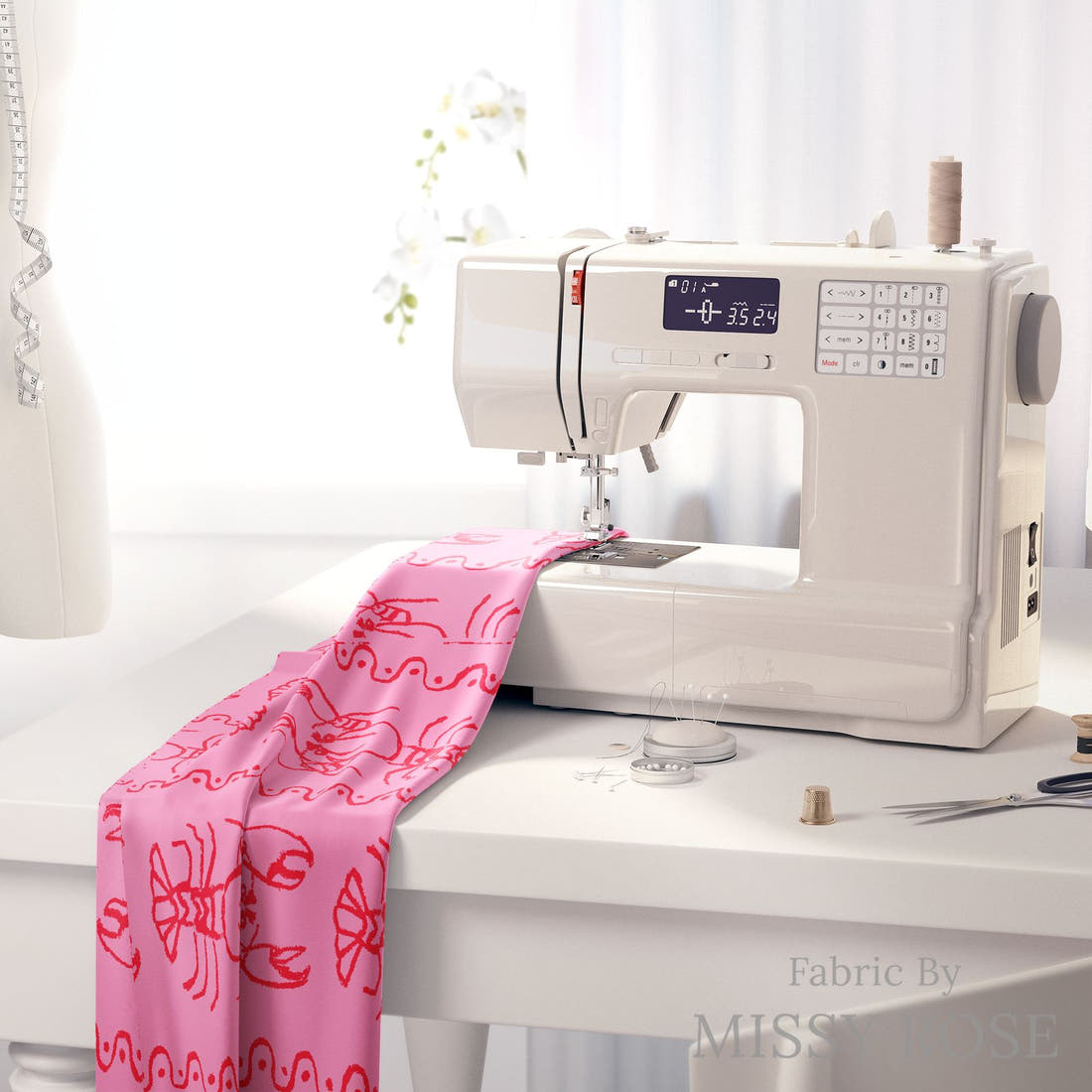 Laura Hamzic 01 on a sewing machine - premium fabric for sewing projects | Fabric by Missy Rose