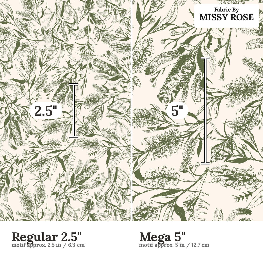 Laura Hamzic 02 Regular 2.5 inch vs Mega 5 inch print scale side by side | Fabric by Missy Rose