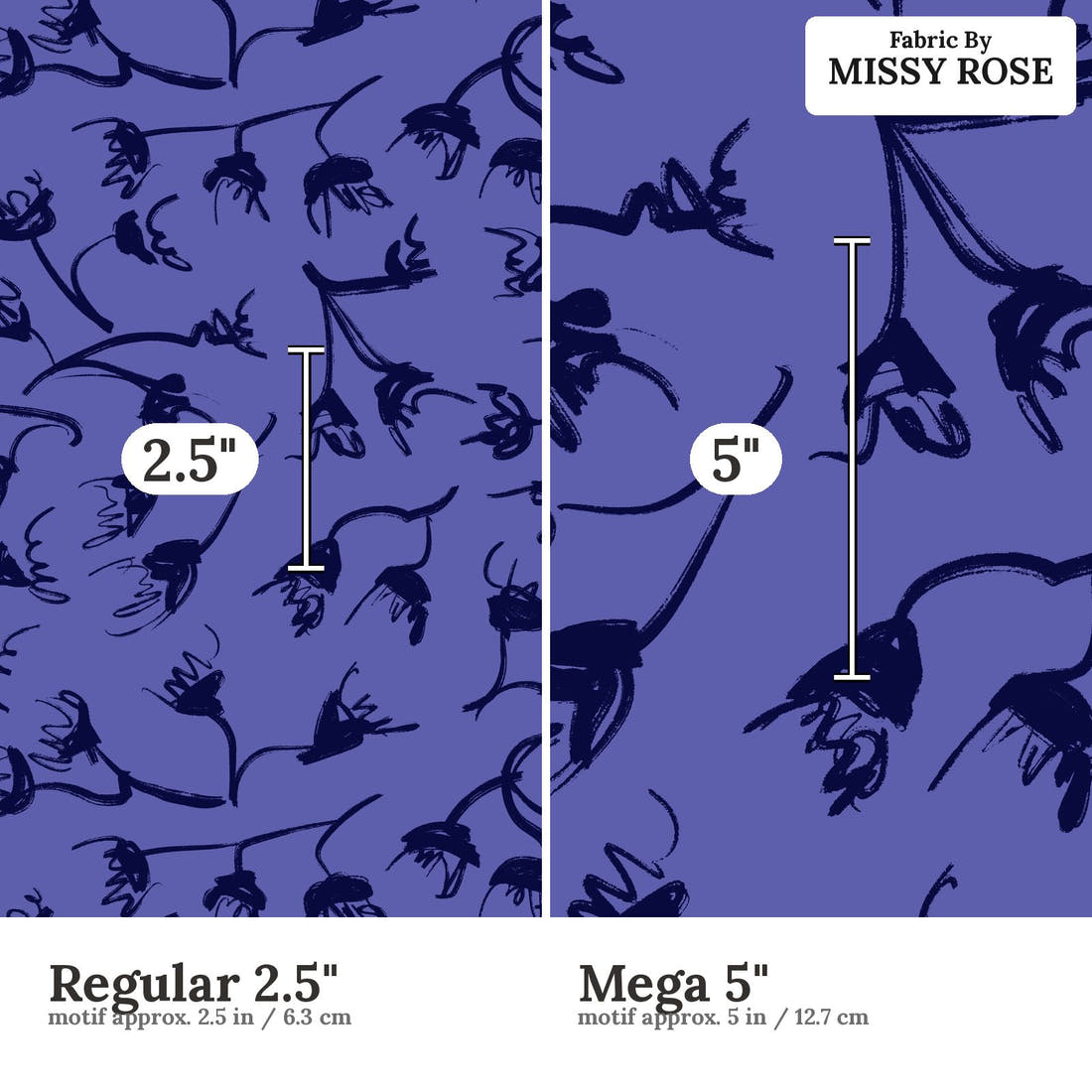 Laura Hamzic 03 Regular 2.5 inch vs Mega 5 inch print scale side by side | Fabric by Missy Rose