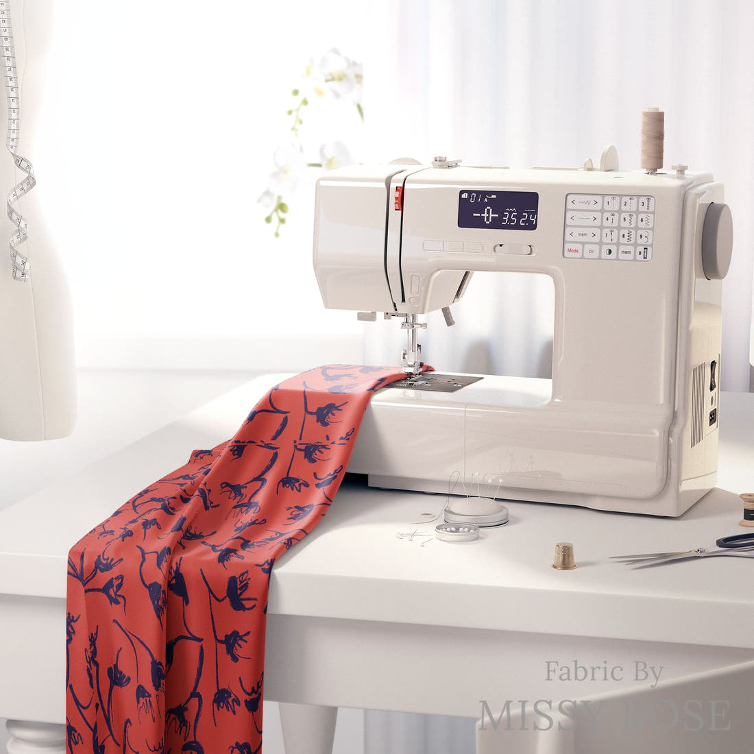 Laura Hamzic 04 on a sewing machine - premium fabric for sewing projects | Fabric by Missy Rose