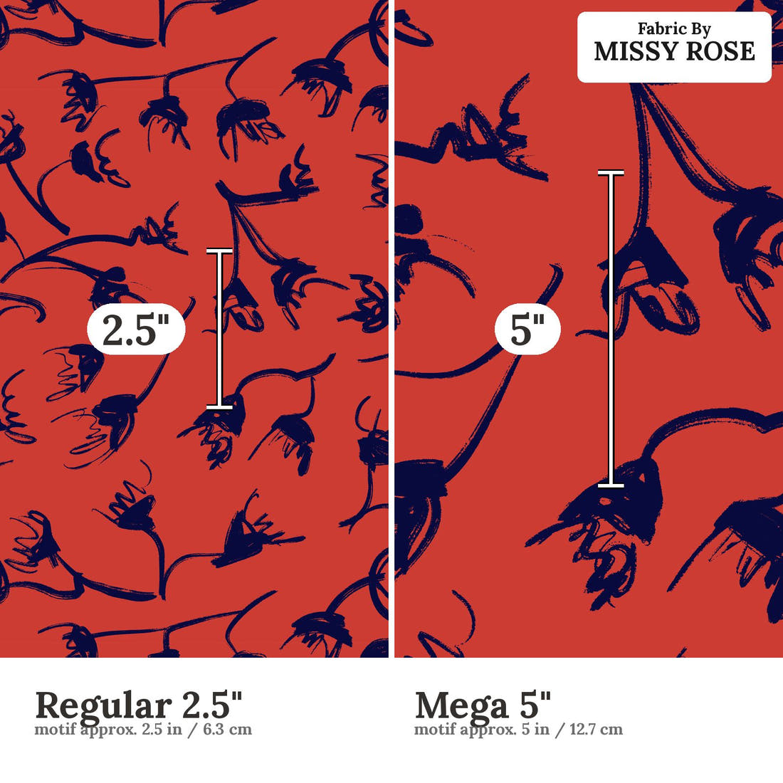 Laura Hamzic 04 Regular 2.5 inch vs Mega 5 inch print scale side by side | Fabric by Missy Rose