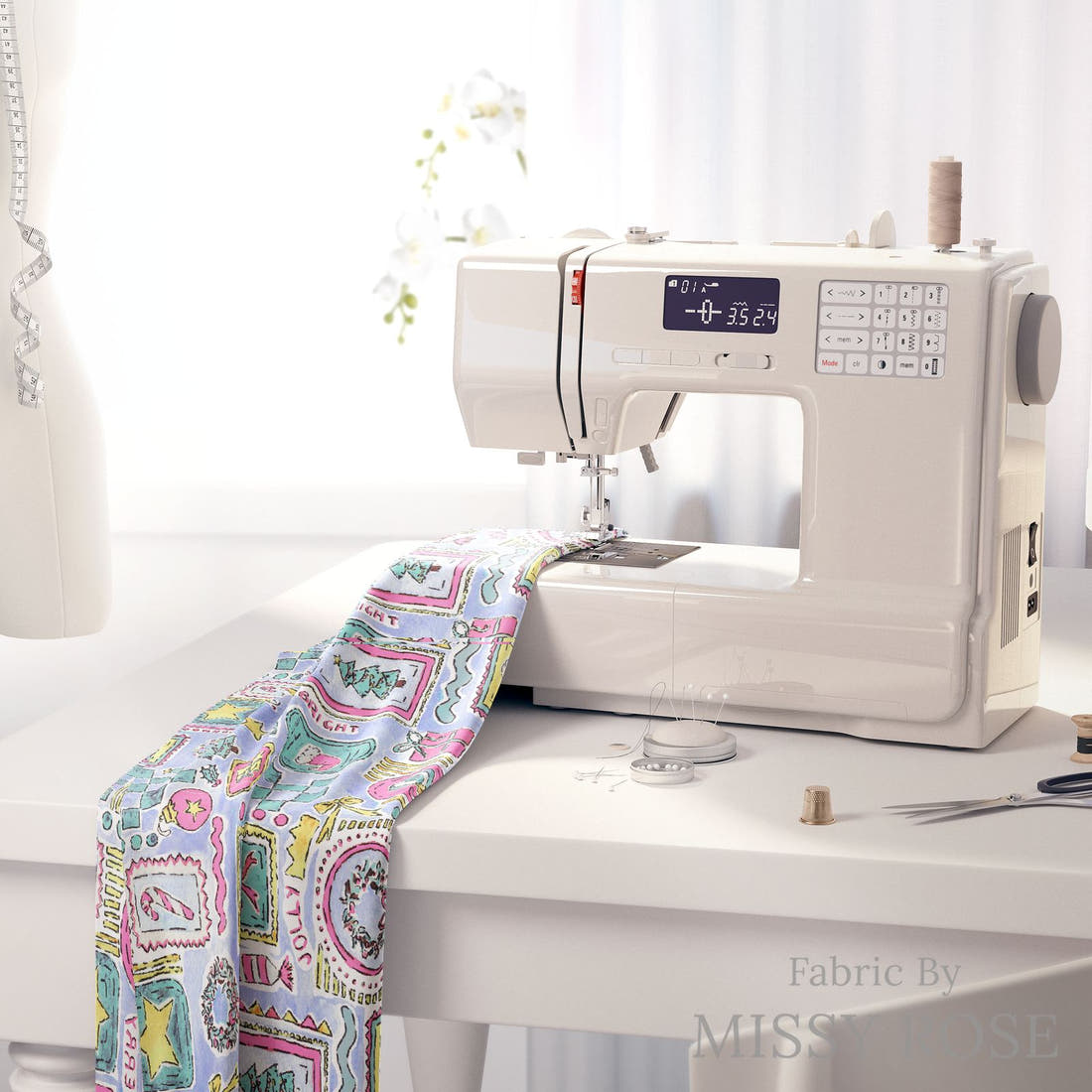 Laura Hamzic 06 on a sewing machine - premium fabric for sewing projects | Fabric by Missy Rose