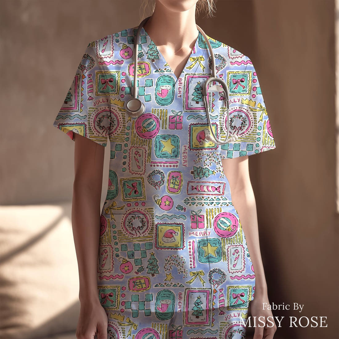 Laura Hamzic 06 sewn into a scrubs top - see how the print looks made up | Fabric by Missy Rose