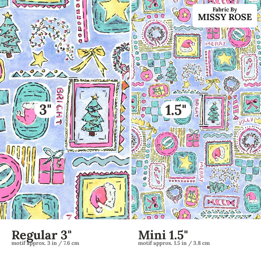 Laura Hamzic 06 Regular 3 inch vs Mini 1.5 inch print scale side by side | Fabric by Missy Rose