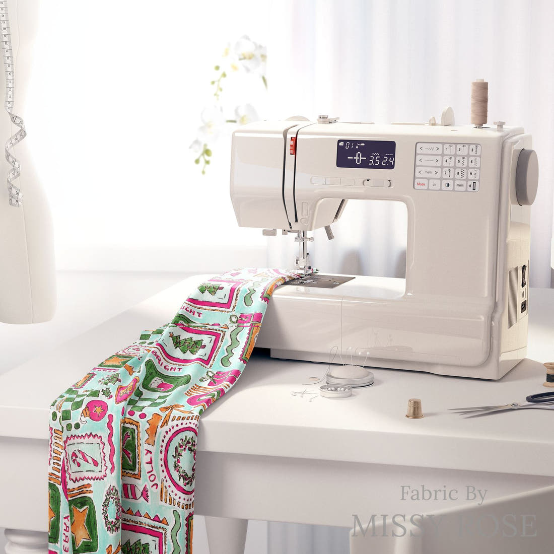 Laura Hamzic 07 on a sewing machine - premium fabric for sewing projects | Fabric by Missy Rose