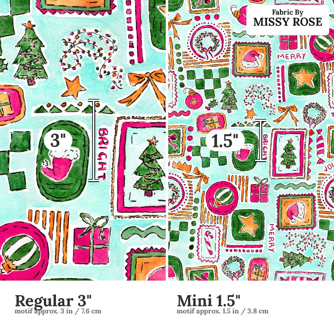 Laura Hamzic 07 Regular 3 inch vs Mini 1.5 inch print scale side by side | Fabric by Missy Rose
