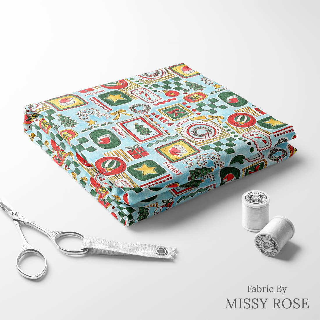 Laura Hamzic 08 folded fabric stack with matching thread - pre-order fabric Australia | Fabric by Missy Rose