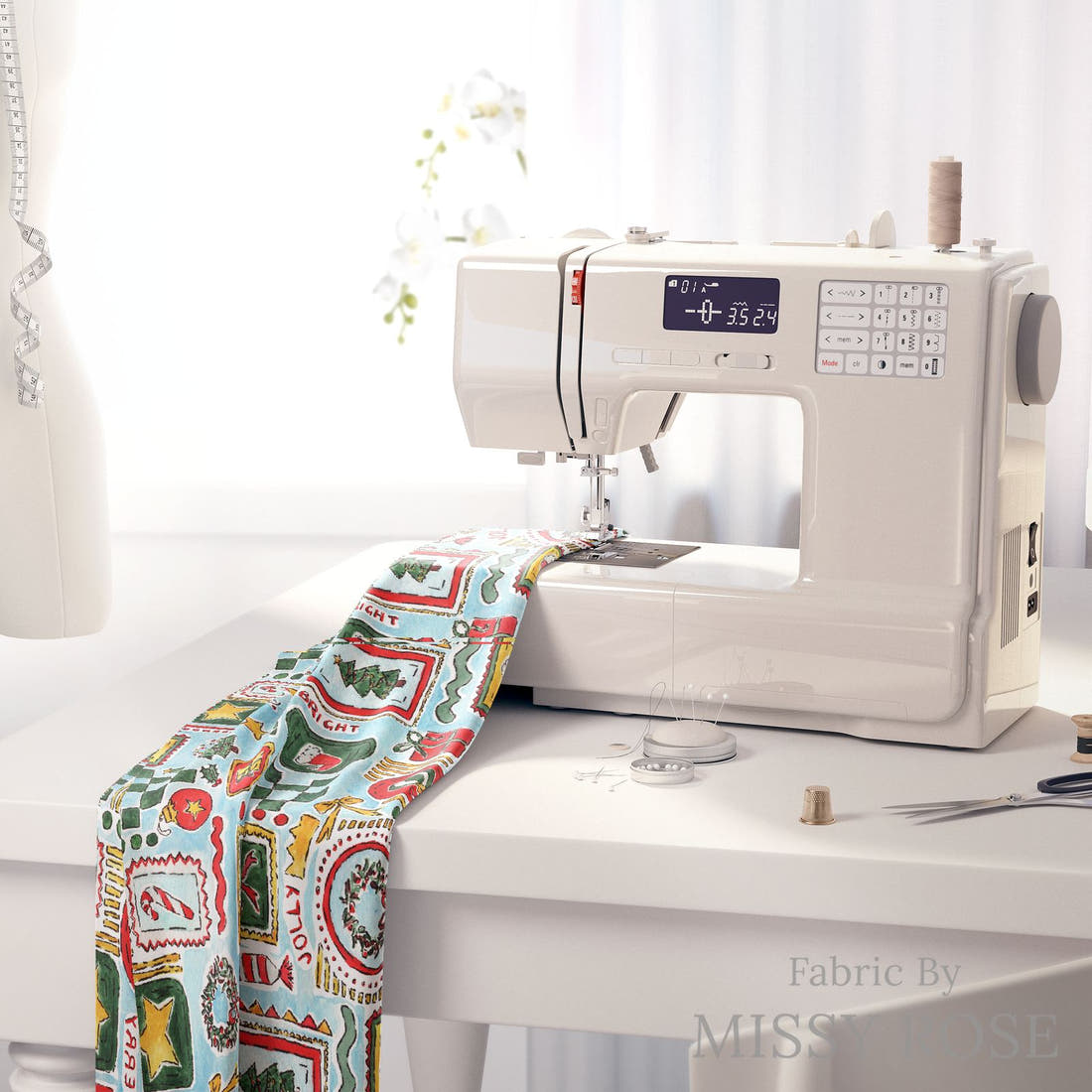 Laura Hamzic 08 on a sewing machine - premium fabric for sewing projects | Fabric by Missy Rose