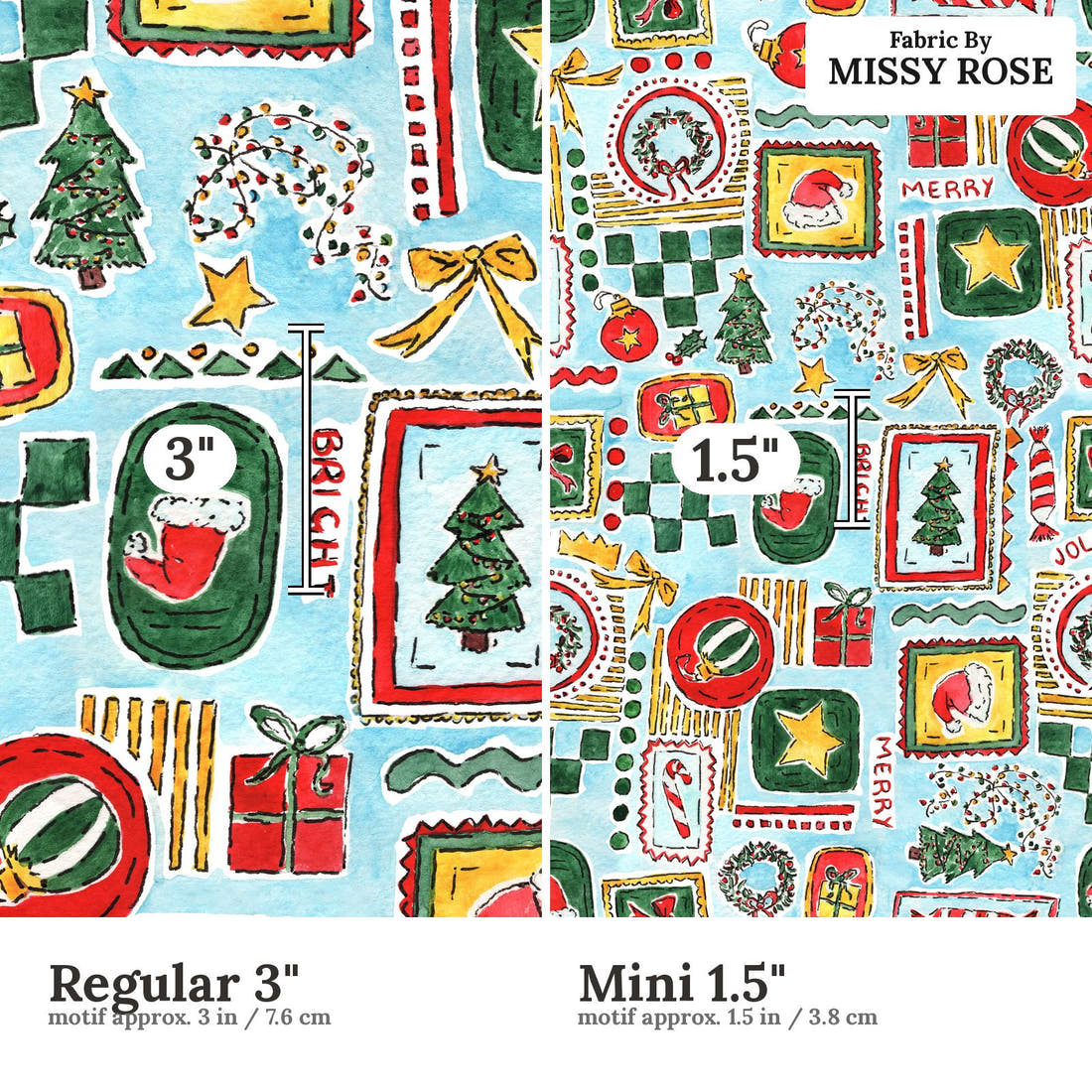 Laura Hamzic 08 Regular 3 inch vs Mini 1.5 inch print scale side by side | Fabric by Missy Rose
