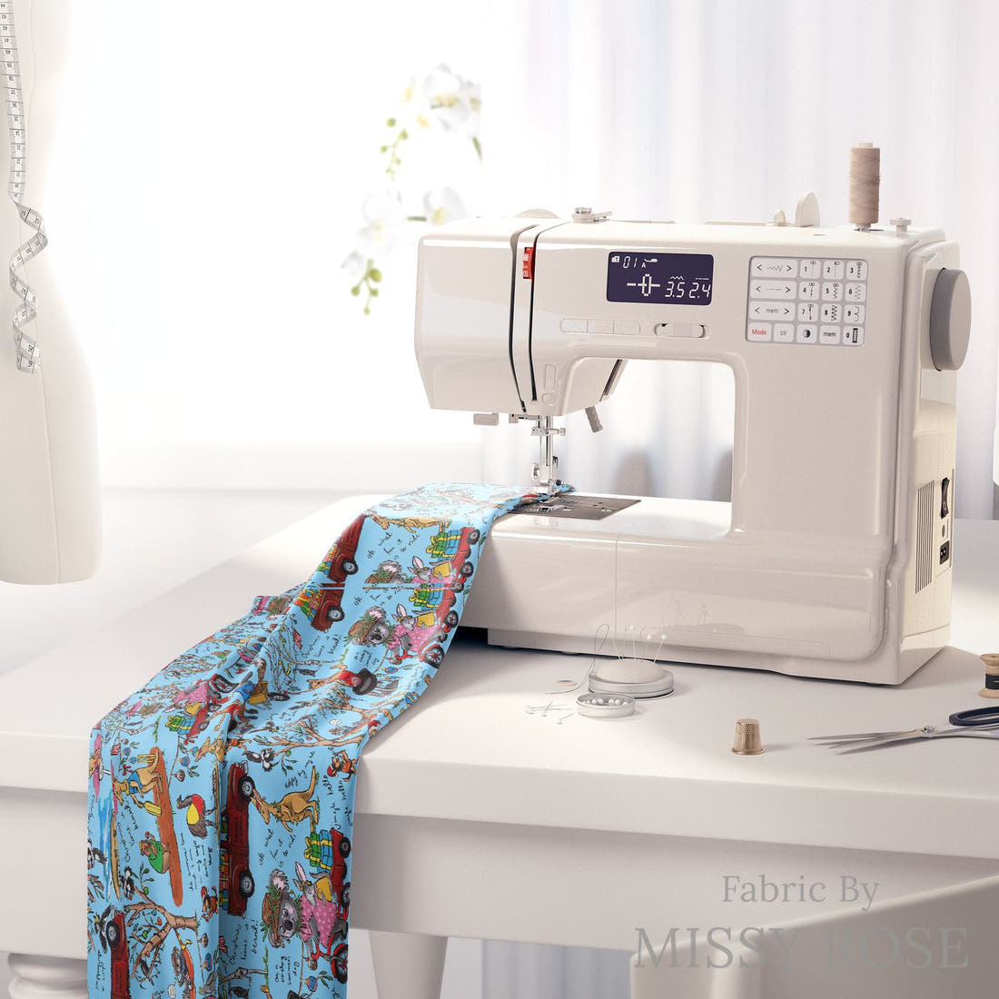 Laura Hamzic 09 on a sewing machine - premium fabric for sewing projects | Fabric by Missy Rose