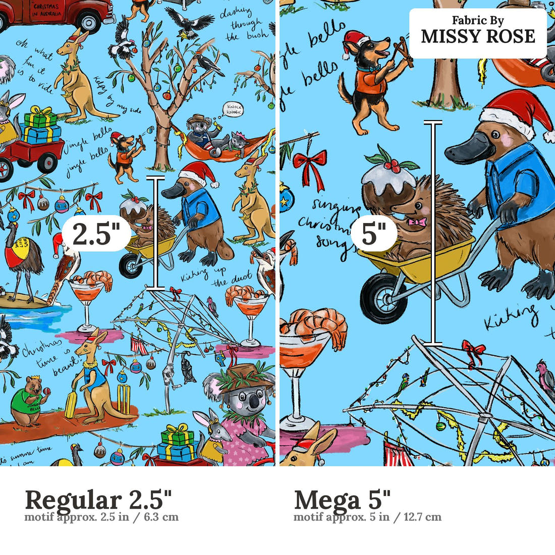 Laura Hamzic 09 Regular 2.5 inch vs Mega 5 inch print scale side by side | Fabric by Missy Rose
