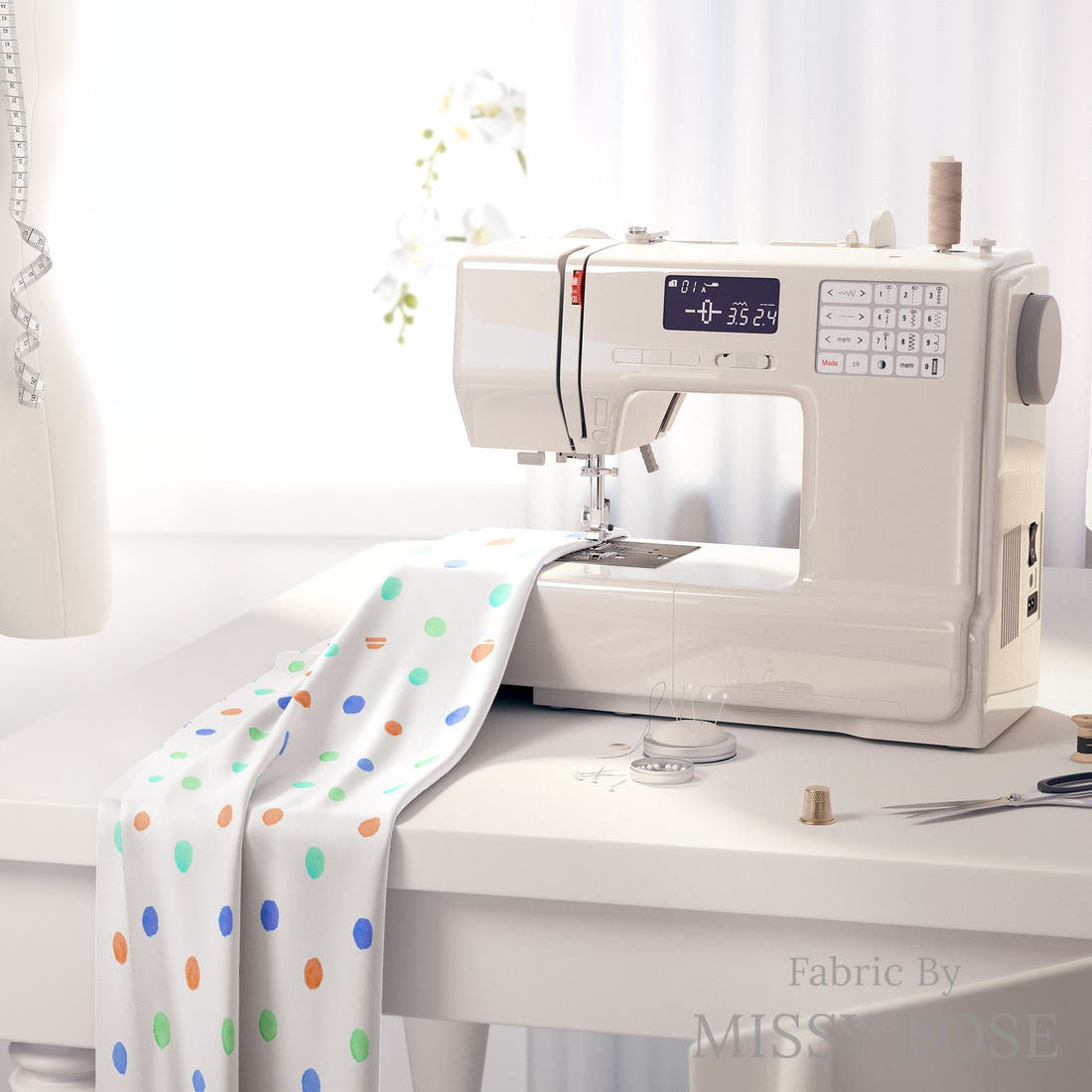 Laura Hamzic 10 on a sewing machine - premium fabric for sewing projects | Fabric by Missy Rose