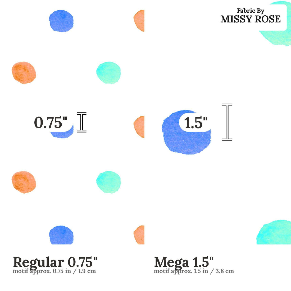 Laura Hamzic 10 Regular 0.75 inch vs Mega 1.5 inch print scale side by side | Fabric by Missy Rose