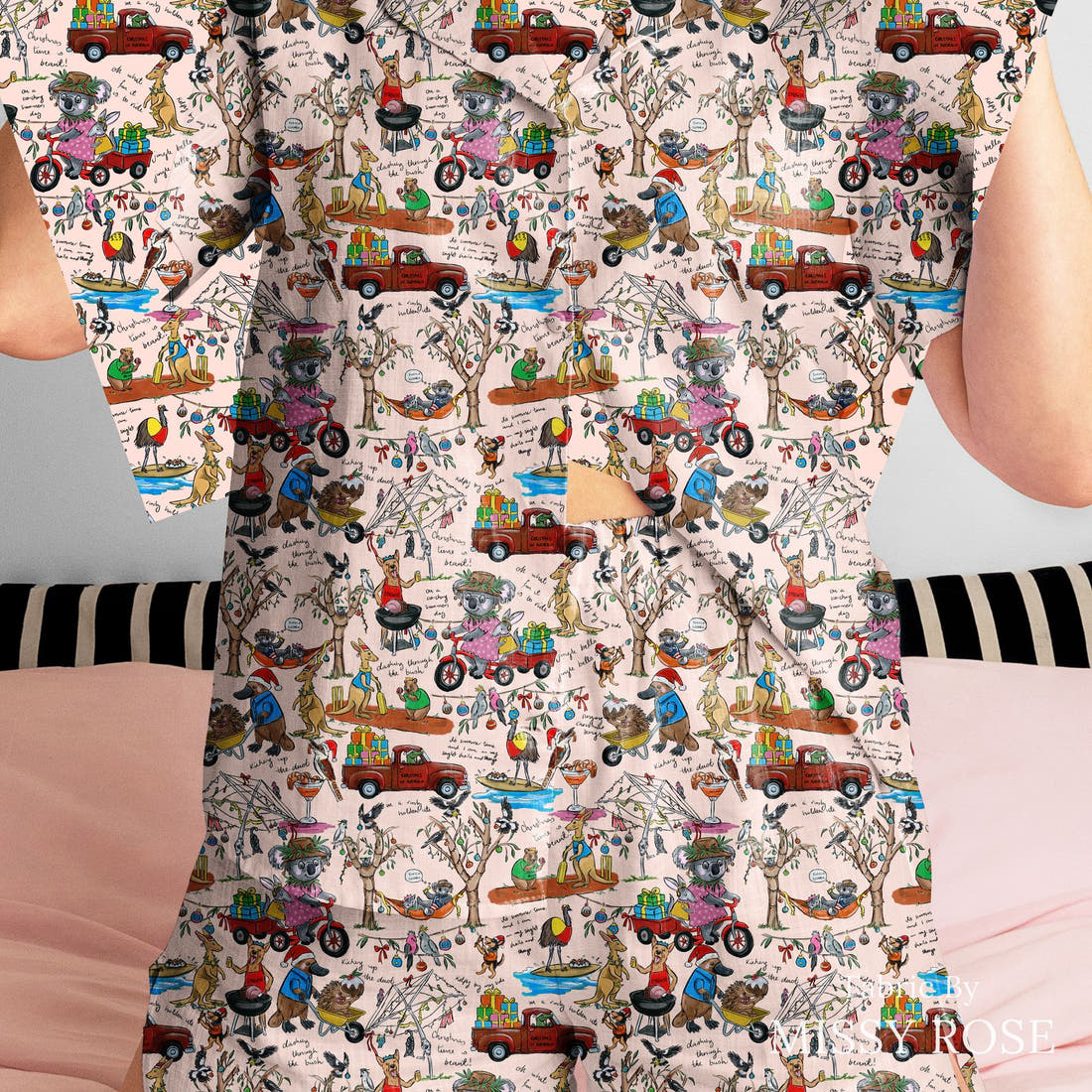 Laura Hamzic 100 sewn into a women's pyjama set - see how the print looks made up | Fabric by Missy Rose