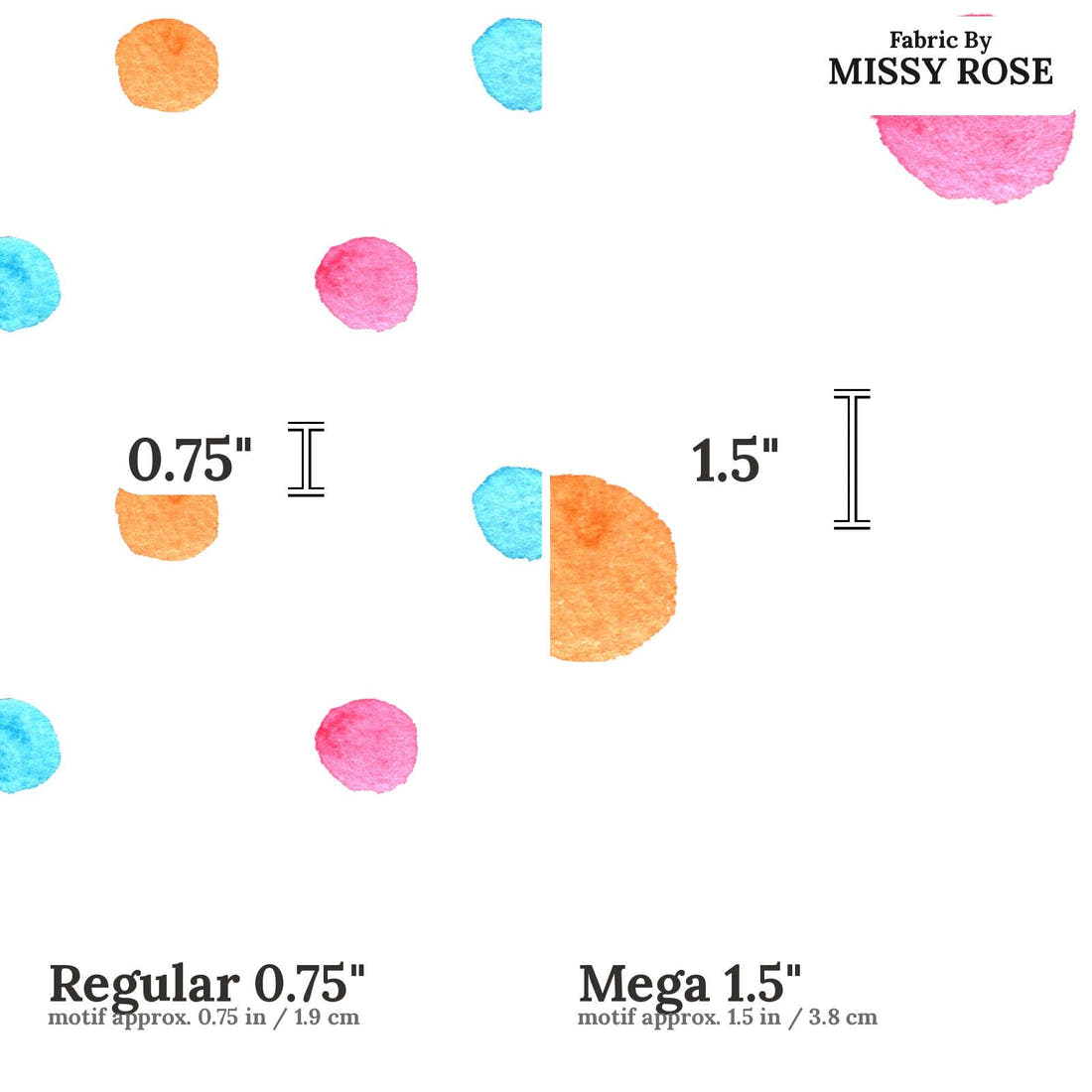Laura Hamzic 11 Regular 0.75 inch vs Mega 1.5 inch print scale side by side | Fabric by Missy Rose