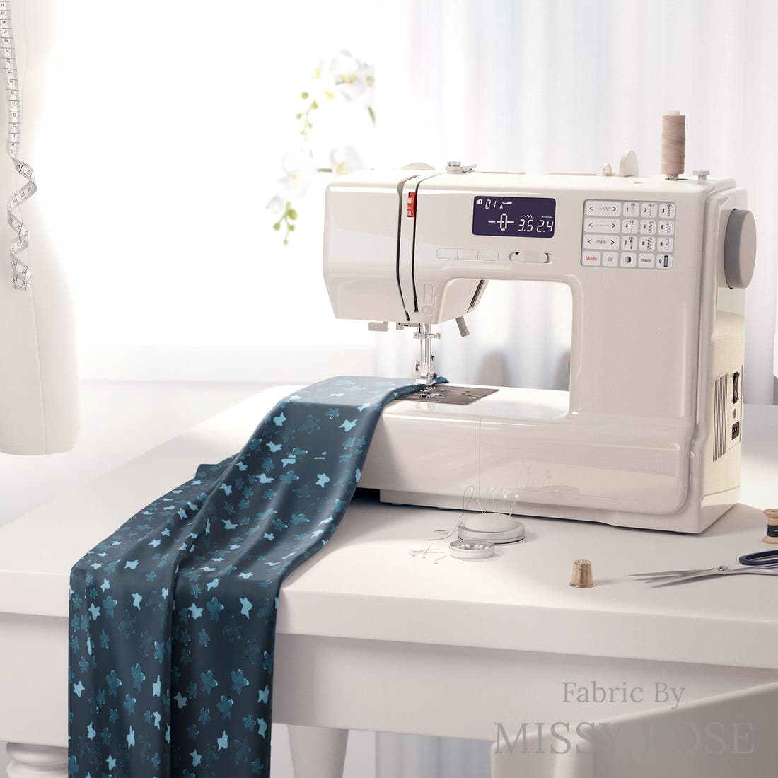 Laura Hamzic 12 on a sewing machine - premium fabric for sewing projects | Fabric by Missy Rose