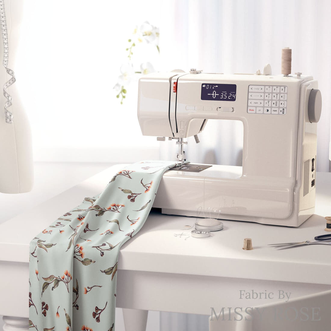 Laura Hamzic 15 on a sewing machine - premium fabric for sewing projects | Fabric by Missy Rose