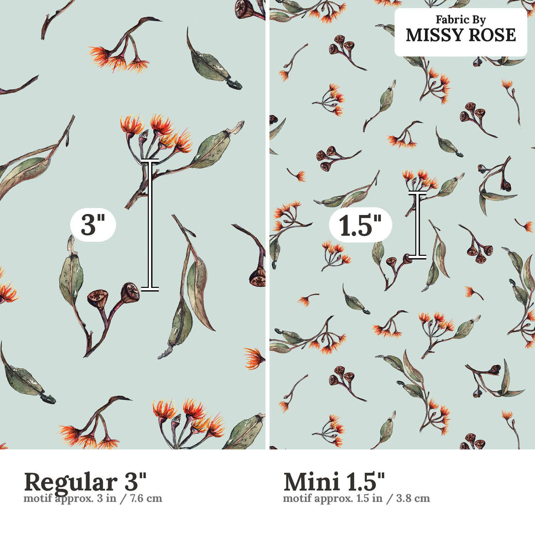 Laura Hamzic 15 Regular 3 inch vs Mini 1.5 inch print scale side by side | Fabric by Missy Rose