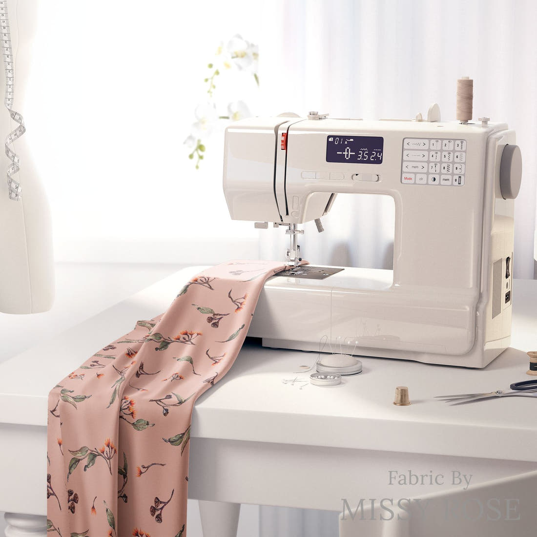 Laura Hamzic 16 on a sewing machine - premium fabric for sewing projects | Fabric by Missy Rose