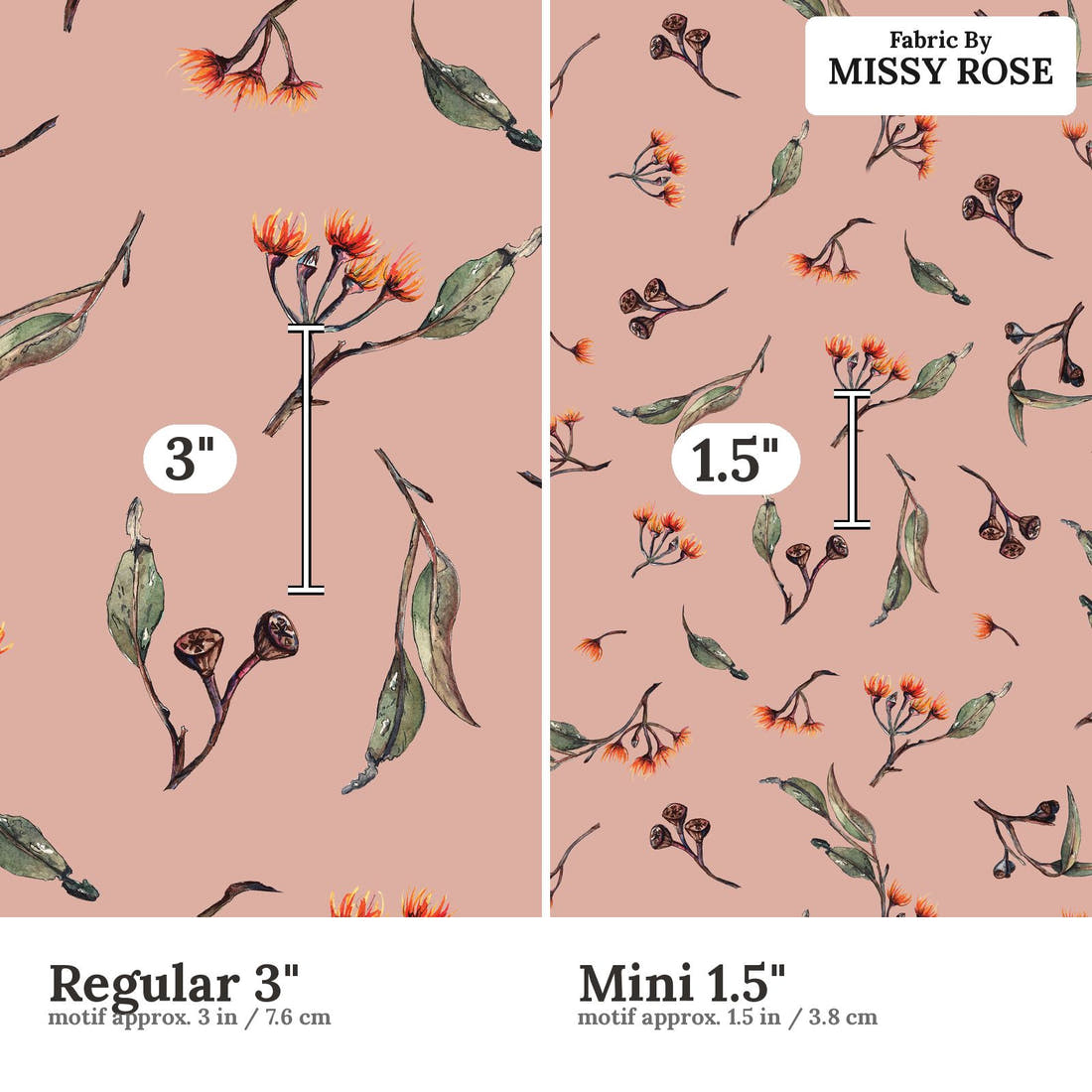 Laura Hamzic 16 Regular 3 inch vs Mini 1.5 inch print scale side by side | Fabric by Missy Rose