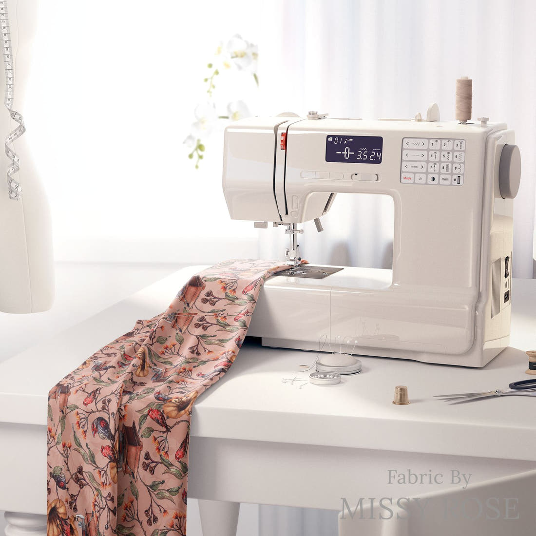 Laura Hamzic 17 on a sewing machine - premium fabric for sewing projects | Fabric by Missy Rose