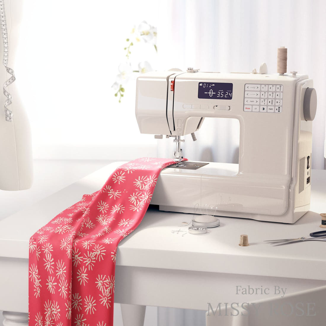 Laura Hamzic 19 on a sewing machine - premium fabric for sewing projects | Fabric by Missy Rose