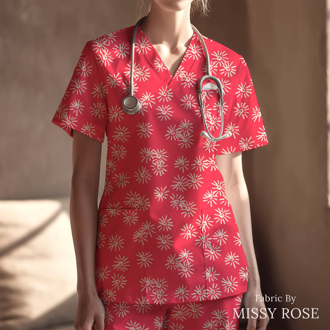 Laura Hamzic 19 sewn into a scrubs top - see how the print looks made up | Fabric by Missy Rose
