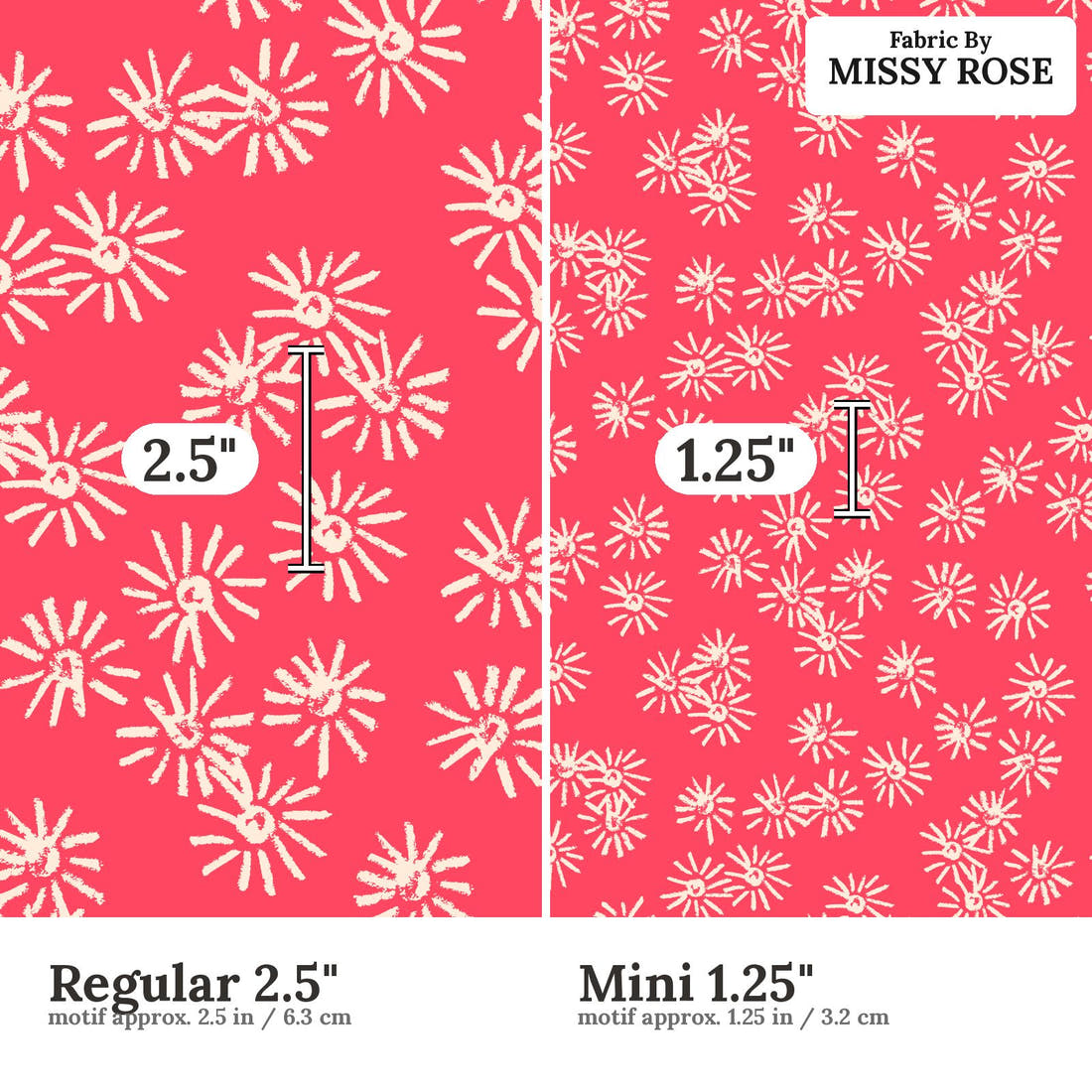 Laura Hamzic 19 Regular 2.5 inch vs Mini 1.25 inch print scale side by side | Fabric by Missy Rose