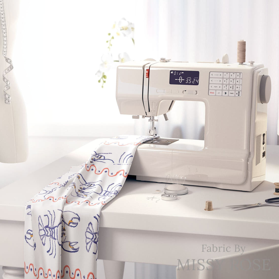 Laura Hamzic 20 on a sewing machine - premium fabric for sewing projects | Fabric by Missy Rose